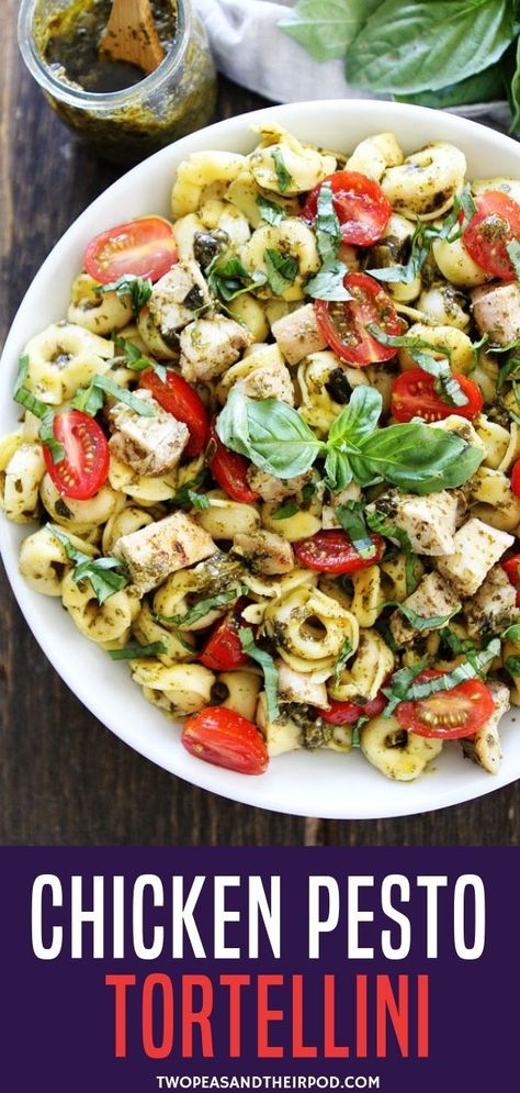 Chicken Pesto Tortellini, Easy Chicken Pasta Dishes, Baked Tortellini Recipes, Chicken Pasta Dish, Pesto Dishes, Easy Pasta Recipe, Chicken Pasta Dishes, Pesto Tortellini, Dinner Rotation