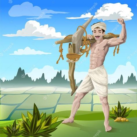 Village Farmer Painting, Farmer Image, Pongal Designs, Tamil New Year Greetings, Farmer Art, Pongal Images, Farmer Painting, Village Background, Akash Kumar