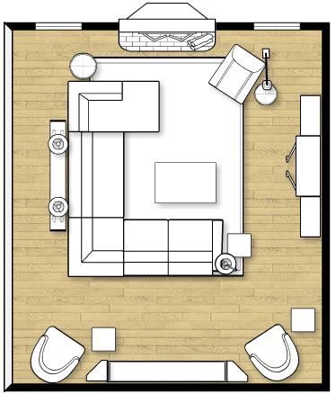 Sectional layout. Not sure about the need for the 2 random chairs on the wall... but yes. Sectional Layout, Family Room Layout, Small Family Room, Sala Grande, Living Room Furniture Layout, Living Room Furniture Arrangement, Living Room Arrangements, Furniture Placement, Trendy Living Rooms