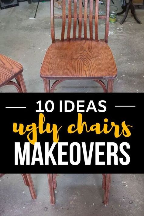 If your old chair has seen better days, check out these easy chair upcycle ideas you can do. Painted furniture projects are the best way to decorate your living room, dining room and even porch on a budget. Upcycle Kitchen Chairs, Old Wooden Chairs Makeover Diy Projects, Paint Old Chairs, Repurposed Dining Chairs, Painted Dining Chairs Ideas, Decoupage Chairs Ideas, Old Chairs Repurposed Diy Projects, Wooden Chairs Diy, Refurbish Chairs