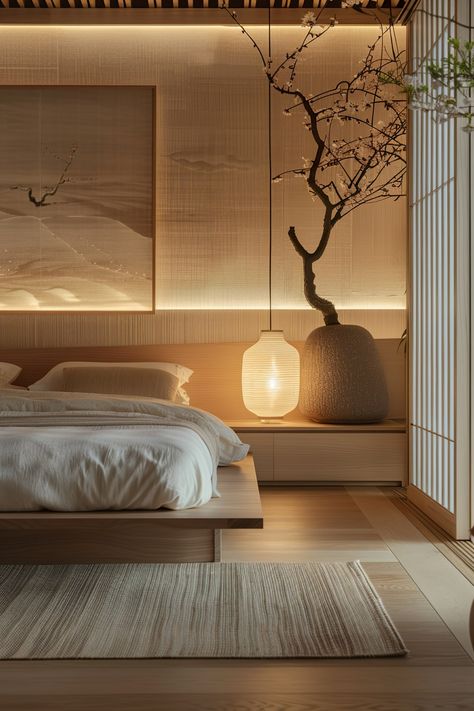 Japandi Bedroom Ideas: Crafting a Peaceful Retreat - Quiet Minimal Japandi Palette Color, Room Lighting Ideas Bedrooms, Sleeping Room Ideas, Japandi Hotel, Bedroom Hotel Style, Japandi Interiors Bedroom, Hotel Room Ideas, Japandi Bedroom Interior Design, Japandi Lighting