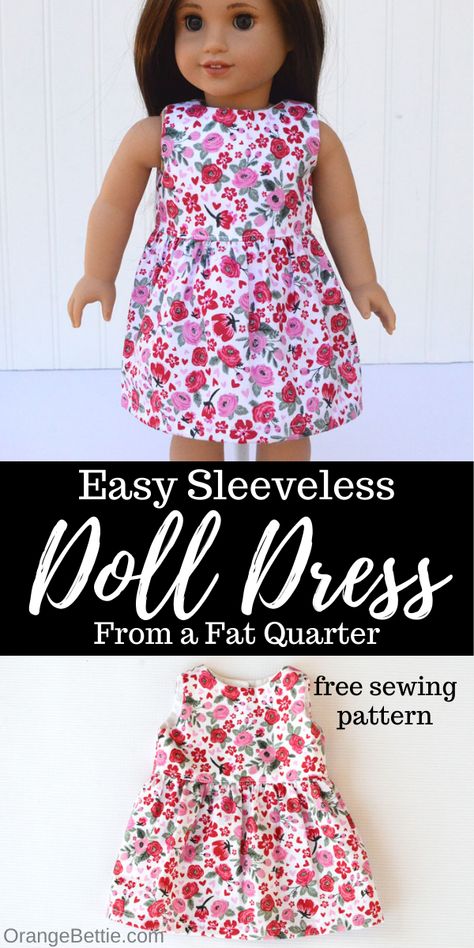 Easy Sleeveless Doll Dress - free pattern cover photo American Doll Dress Pattern Free, Ag Doll Clothes Patterns Free Printable, Simple Doll Dress Pattern Free, American Doll Sewing Patterns Free, 17 Inch Doll Clothes Free Pattern, Diy Doll Dress Easy No Sew, Easy Doll Dress Pattern Free, My Generation Doll Clothes Pattern, 12 Inch Doll Clothes Sewing Pattern Free