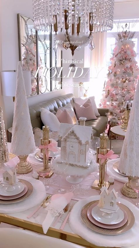 My Candyland Christmas table is set and ready for the weekend festivities!✨🍬🌸🍭🍽️🥂🍭🌸🍬✨ Layers of fun in pretty pastels inspired by these… | Instagram Pink Christmas House Decor, Pink Candyland Christmas Tree, Pink Christmas Dinner Table, Christmas Decor Ideas House, Candyland Table Decorations, Pastel Christmas Decor Ideas, Pink Holiday Decor, Pink Christmas Party Decorations, Pastel Christmas Party