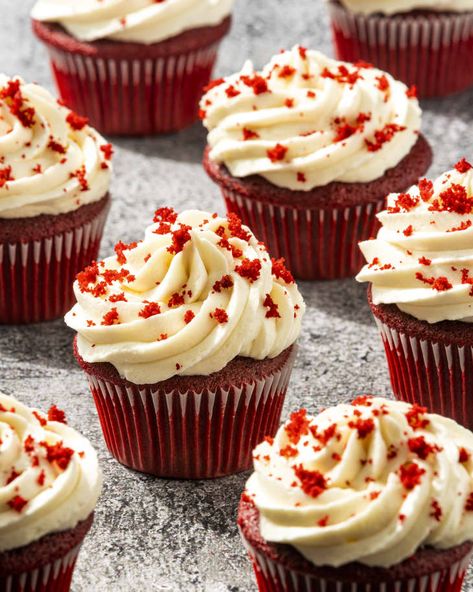 Red Velvet Cupcakes Recipe | Kitchn Cupcakes Videos, Mini Cream Puff, Feather Cake, Red Velvet Cupcakes Recipe, Cupcakes Red Velvet, Cocoa Cake, Red Velvet Cupcake, Easy Cupcake Recipes, Cupcakes With Cream Cheese Frosting