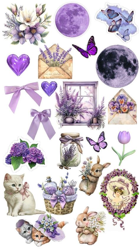 you can use! Purple Stickers Aesthetic Printable, Purple Stickers Aesthetic, Vintage Design For Scrapbook, Stickers Aesthetic Printable, Vintage Aesthetic Stickers Printables, Purple Stickers, Diy Photo Book, Vintage Stickers, Stickers Aesthetic