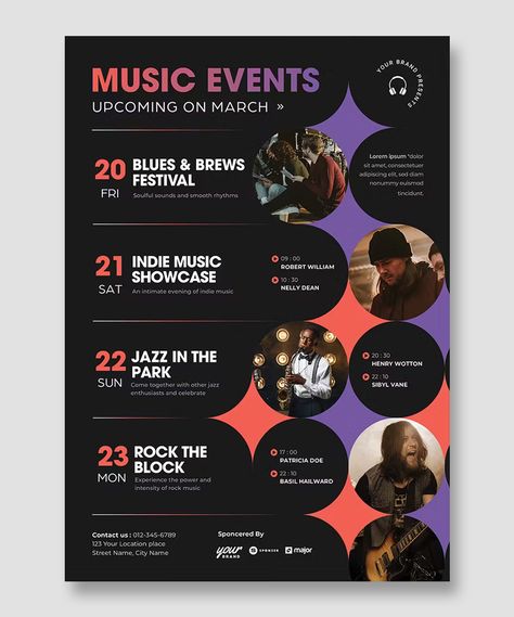 Event Schedule Flyer Template AI, EPS Event Poster Design Layout, Schedule Design Layout, Events Calendar Design, Event Schedule Design, Event Poster Inspiration, Calendar Design Layout, Event Poster Design Inspiration, Agenda Design, Event Brochure