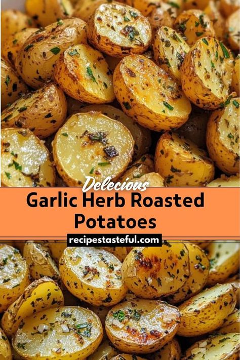 Garlic Herb Roasted Potatoes are a crispy and flavorful side dish that pairs well with any meal. Featuring baby potatoes roasted to perfection with minced garlic, fresh herbs, and a touch of Parmesan cheese (optional), this dish offers a delightful mix of textures and tastes. Baby Potatoes Roasted, Healthy Roasted Potatoes, Garlic Herb Roasted Potatoes, Thanksgiving Potatoes Recipes, Garlic Potatoes Recipe, Thanksgiving Potatoes, Potato Side Dishes Easy, Baby Potato Recipes, Best Roast Potatoes