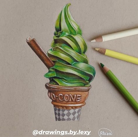 My colored pencil drawing<3 Color Pencil Doodles, Easy Colored Pencil Drawing, Ice Cream Pencil Drawing, Pencil Food, Ice Cream Drawing, Cream Drawing, Art Layout, Beginner Drawing, Colored Pencil Art Projects