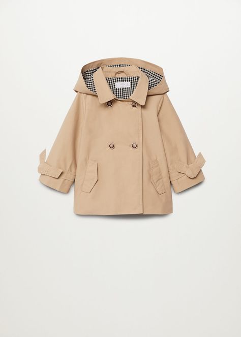 Short hooded trench coat - Girls | Mango Kids United Kingdom Kids Trench Coat, Mango Shorts, Short Trench Coat, Hooded Trench Coat, Mango Kids, Baby Shorts, Dresses Kids Girl, Trench Coats Women, Designer Shorts