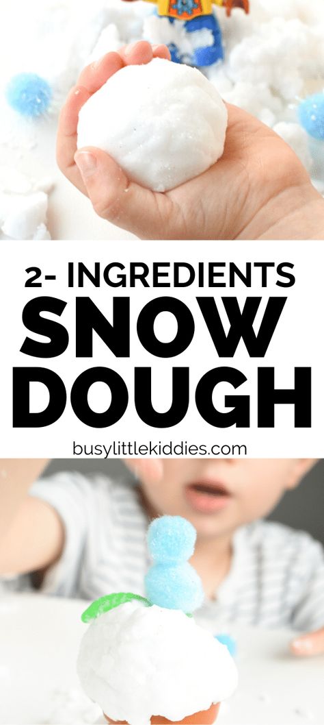 Pre K Snow Activities, Snowball Painting Toddlers, Easy Snow Day Crafts For Kids, Snow Dough Winter Playdough, How To Make Snow Dough, Toddler Activities February, Snow Playdough Recipe, 2 Ingredient Snow, Snow Projects For Preschoolers