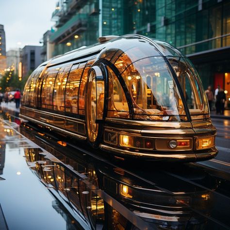 Futuristically modern train 😍 Steampunk Futuristic City, Steampunk Sci Fi, Decopunk Aesthetic, Victorian Futurism, Steampunk Cars, Futuristic Art Deco, Sci Fi Car, Futuristic City Utopia, Futuristic Steampunk