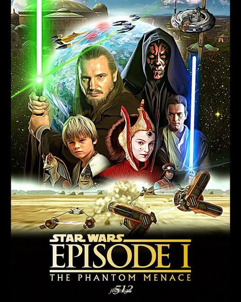 Jason Benullo on Instagram: “My movie poster for Star Wars Episode I: The Phantom Menace! This poster kicks off my plan to make a poster for all nine core @starwars…” Star Wars Sequel Trilogy, Anakin Vader, Star Wars Watch, The Rise Of Skywalker, Rise Of Skywalker, Episode Vii, The Phantom Menace, Star Wars Wallpaper, Star Wars Fan Art