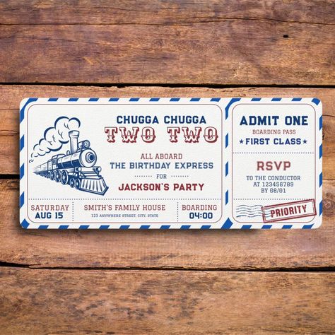 Chugga Chugga Two Two Train 2nd Birthday Invitation  Zazzle Train 2nd Birthday, Chugga Chugga Two Two, Train Theme Birthday Party, Second Birthday Boys, 2nd Birthday Party For Boys, 2nd Birthday Boys, Two Two, Train Theme, Trains Birthday Party