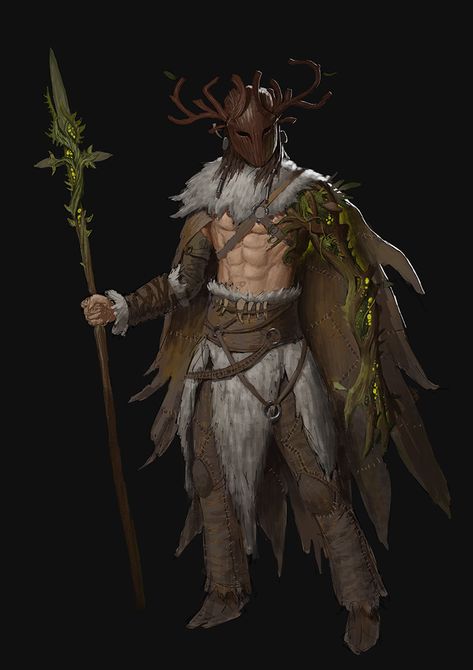 Lost his left arm and a portion of his face after releasing a Blighted Eladrin named Xyreqis from her tree prison (stole the idea for Xyreqis from Hexxus in Ferngully). Now he has been charged by an ancient Satyr to find and re-seal Xyreqis back in her eternal prison (yeah turns out this is one of those creatures that does need to be sealed away as she literally cannot die, an ancient red dragon could burn her to ash and she would just regrow herself in a few hours). Dnd Druid, 다크 판타지, Dungeons And Dragons Characters, Manama, Dnd Art, Fantasy Armor, Fantasy Concept Art, Fantasy Warrior, Arte Fantasy