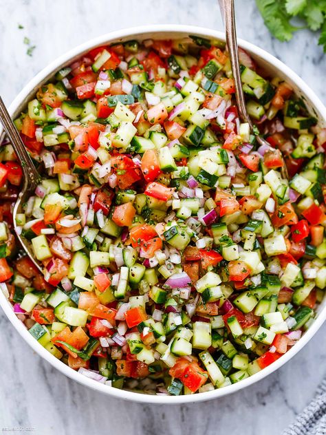 Impressive Dinner Ideas, Recipes Using Cucumbers, Summer Salads For A Crowd, Cookie Receipts, Mediterranean Salad Recipe, Salad With Cucumber, Wrapped Shrimp, Barbecue Food, Mediterranean Diet Recipes Dinners