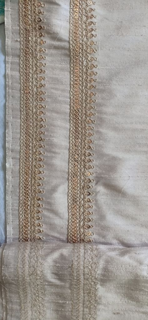 Marodi Work BORDER Crafting With Metal Sequins And Kasav Dori In Pure Raw Silk Marodi Work Sabyasachi, Marodi Embroidery, Marodi Work, Embroidery Samples, M Embroidery, Garba Outfit, Dori Embroidery, Sewing Measurements, Heavy Dresses