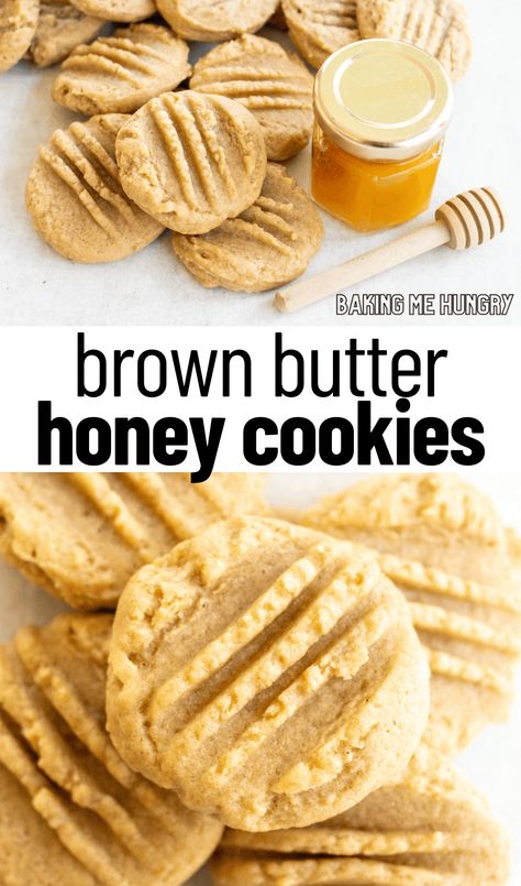 This Honey Cookies Recipe is loaded with delicious honey flavor. Simple ingredients like cinnamon, vanilla, and brown butter fuel the flavor! Brown Butter Honey Cookies, Healthy Desserts With Honey, Cookie Recipes With Oatmeal, Honey Dough Cookies, Peanut Butter And Honey Cookies, Sweets Made With Honey, Brown Butter Cutout Cookies, Honey Cinnamon Cookies, Honey Pumpkin Cookies