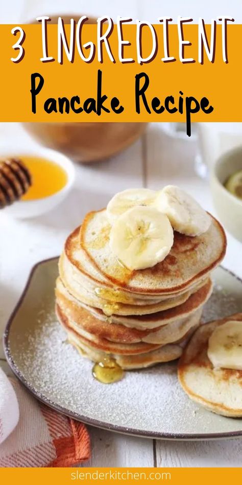 This 3 ingredient pancake recipe gives you fluffy, tender pancakes that are healthy! They come together in under 10 minutes and taste incredible. Top with fresh fruit, maple syrup, or your favorite toppings. Make a big stack of homemade pancakes when you are short on time for a nutritious and easy breakfast. 3 Ingredients Pancakes, Easy Pancakes 3 Ingredients, Easy Pancake Recipe 3 Ingredients, Banana And Egg Pancakes, Three Ingredient Pancakes, 2 Ingredient Pancakes, Egg Pancakes, 3 Ingredient Pancakes, Pound Dropper