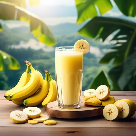 Photo banana smoothie a refreshing drink... | Premium Photo #Freepik #photo Apple Fruit Images, Banana Juice, Ice Cream Menu, Banana Shake, Banana Drinks, Banana Fruit, Fruits Images, Apple Fruit, Banana Smoothie