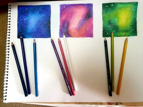 Galaxy Art Colored Pencil, How To Color Galaxy With Colored Pencils, Galaxy Colored Pencil Drawing, Galaxy Drawing Tutorial, Space Colored Pencil Drawing, Colored Pencil Night Sky, Color Pencil Galaxy, Galaxy Drawing Pencil, Galaxy Colored Pencil