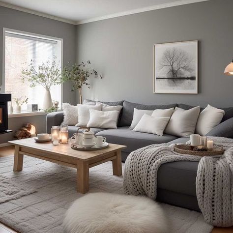 Gray Sofa Styling Inspiration.#gray #sofa #decor #pillows #idea Grey And White Decorating Ideas, Living Room Grey And Cream, Grey Home Inspiration, Grey Loveseat Living Room Ideas, Living Room Grey Designs, Living Room Designs Grey Flooring, Grey Sofa And Wood Living Room, Grey Walled Living Room, Pale Grey Living Room Walls