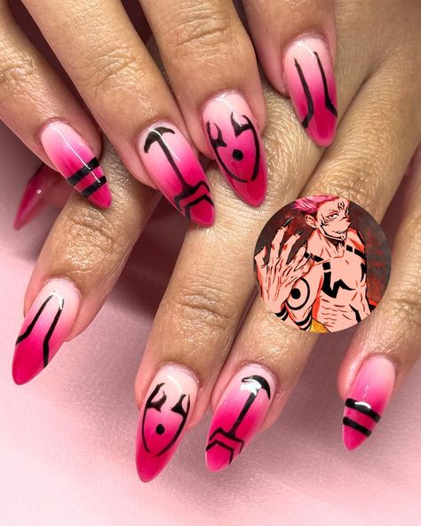 Sukuna Inspired nails * * Check out my new booking website❗️Link in bio #Nailedbycin#nails#vanailtech#nailtech#gelxnails#trendynails#nailsofinstagram#nailinspo#nailsoftheday#sukuna #reelsinstagram #nailsonfleek #nailsnailsnails Jjk Themed Nails, Sukuna Inspired Nails, Sukuna Nails Design, Anime Inspired Nail Art, Danganronpa Nails, Jjk Nails Designs, Evangelion Nails, Ideas De Uñas Aesthetic, Anime Nails Designs