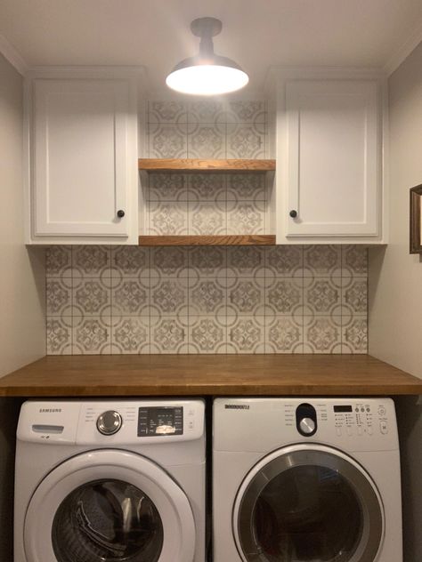 Tile wall backsplash Closet Laundry Room Organization, Scandinavian Laundry Room, Laundry Room Tile, Laundy Room, Room Wall Tiles, Laundry Makeover, Small Laundry Room Makeover, Dream Laundry Room, Laundry Room Closet