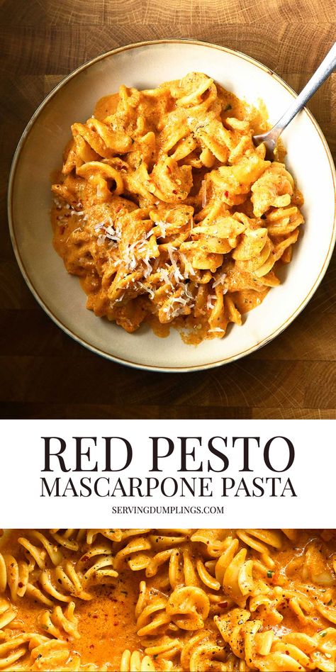 Pesto Mascarpone Pasta, Recipe With Red Pesto, Pesto And Red Sauce Pasta, Red Pesto Fettuccine, Pesto Rosso Pasta Recipes, Mascarpone Recipes Pasta, Red Pesto Recipe Dinners, Mascarpone Pasta Recipes, Red Pesto Pasta Recipes