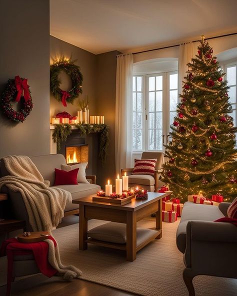 Christmas Decor Ideas For Living Room Traditional, Cozy Christmas Living Room, Christmas Apartment, Cozy Christmas Decor, Relaxing Space, Christmas Decor Inspiration, Christmas Interiors, Christmas Decorations Living Room, Christmas Living Rooms