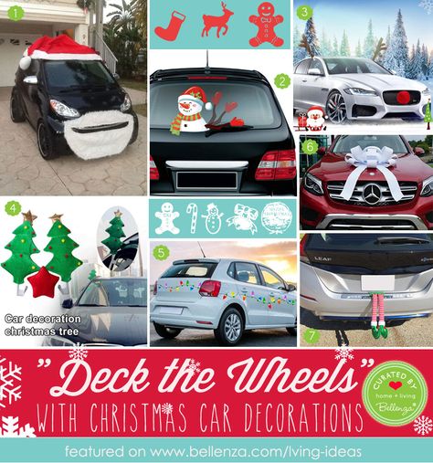 Christmas Decorations for Your Car Holiday Car Decorations, Decorate Truck For Christmas Parade, Xmas Car Decorations, Decorate Car For Christmas Parade, Jeep Christmas Decorations Parade, Christmas Car Decor Ideas, Christmas Car Decorations For Parade, Decorate Car For Christmas, Christmas Car Decorations Interior