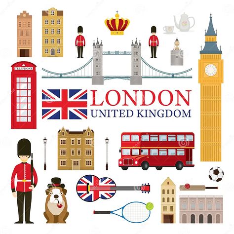 London, England and United Kingdom Tourist Attractions Stock Vector - Illustration of building, journey: 151514341 English Classroom Posters, London Tourist Attractions, London Theme, London Icons, London Buildings, Places In England, Fashion Design For Kids, London Landmarks, Vector Clipart