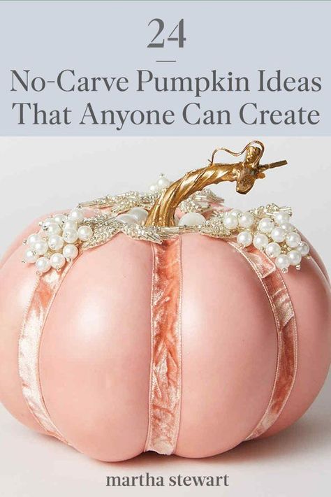 These are some of our favorite no-carve pumpkin decorating ideas that are creative, crafty, and are easily done at the last minute. Plus, these projects only require minimal materials and a pumpkin or two. #marthastewart #pumpkins #diypumpkins #falldecor #halloween #pumpkindecoratingideas Best Pumpkin Carving, Pumkin Decoration, Pink Pumpkin Baby Shower, Princess Pumpkin, Pumpkin Uses, Pretty Pumpkins, Pink Pumpkin, Halloween Tattoo, Pink Glam