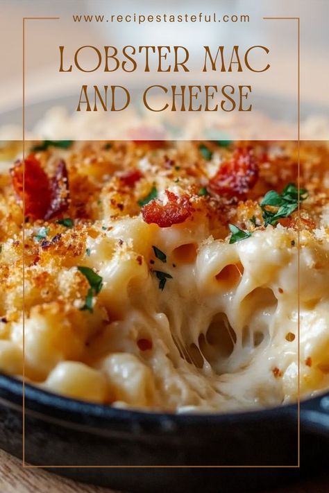 Indulge in this creamy, cheesy Lobster Mac and Cheese, perfect for a special occasion or a cozy night in. This decadent dish combines tender lobster with a rich cheese sauce and pasta, all topped with crispy panko crumbs. Lobster And Shrimp Mac And Cheese, Special Mac And Cheese, Mac And Cheese Lobster, Crockpot Lobster Mac And Cheese, Guinness Mac And Cheese, Creamy Mac N Cheese Recipe Baked, Lobster Mac Cheese Recipe, Easy Lobster Mac And Cheese, Crawfish Mac And Cheese Recipes