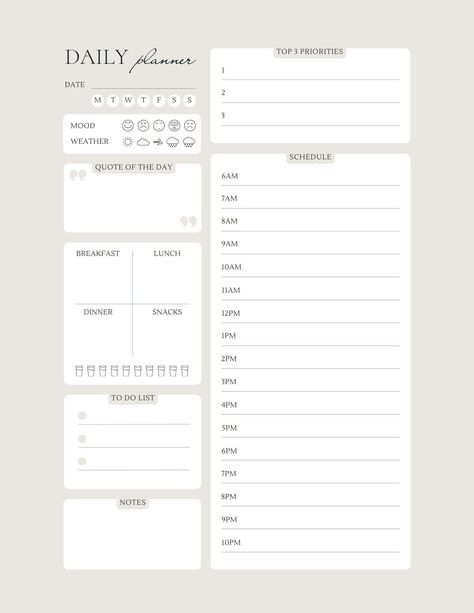 Daily Planner businessplannertemplate #weeklymealplanner Daily Planner Aesthetic, Daily Journal Layout, Planer Design, Aesthetic Schedule, Weekly Planner Ideas, Planning Aesthetic, Daily Planner Diy, Best Daily Planner, Cute Daily Planner