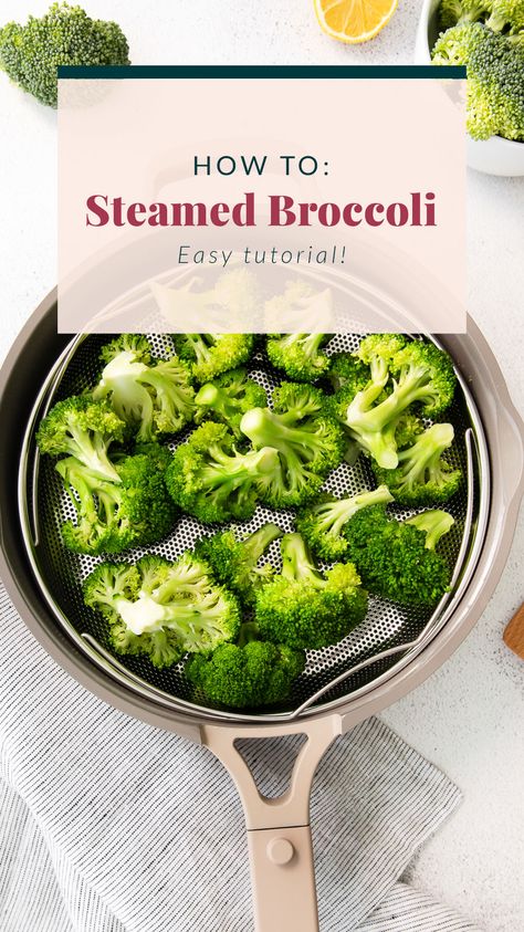 Steamed broccoli is an easy method to cook broccoli perfect every time. In this post, we'll teach how you to steam broccoli in the microwave and on the stove-top. Cooking Broccolini On Stove, How To Make Steamed Broccoli, Steamed Broccoli And Cheese, How To Steam Vegetables, Steam Broccoli On Stove, Steam Frozen Broccoli, Baked Teriyaki Chicken Breast, How To Steam Broccoli, Steamed Broccoli Recipes