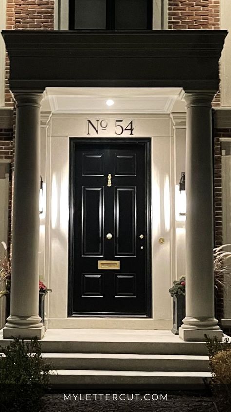 These are popular house numbers for giving your home some awesome curb appeal! They come in a variety of modern styles and colors that will complement any home. So get your modern address now and add some personality to your home! Don't forget - modern house numbers make great Christmas gifts as well. #curbappeal #newhomegift #diygift #Modernhousenumbers #Addressnumbers #housenumbersign #floatingnumber #diy #doityourself #christmasgiftidea Address Numbers On Front Door, House Numbers On Colonial House, Charleston Front Doors, Front Door Colonial House, Black Pillars On Front Porch, Colonial House Front Porch, New England Colonial House Exterior, Curb Appeal Uk, Garden Curb Appeal