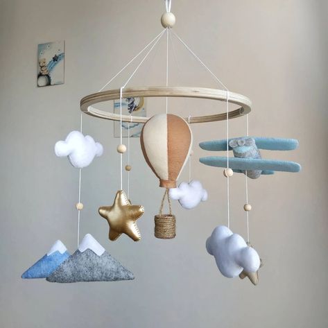 Adventure Baby Room, Aviation Nursery, Balloon Light, Boy Bedrooms, Travel Theme Nursery, Travel Nursery, Hot Air Balloon Nursery, Baby Boy Cribs, All Things