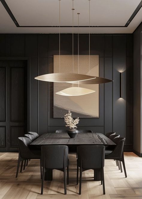 Dark Grey Dining Room Walls, Dark Dining Table, Dark Modern Interior, Bungalow Inspiration, Moody Dining Room, Dark Dining Room, Brown Dining Room, Dining Room Design Ideas, Dining Room Decor Modern