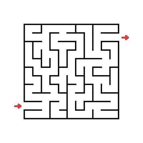 Square maze. Game for kids. Puzzle for children. Labyrinth conundrum. Vector illustration. Find the right path. Maze Drawing Illustration, Maze Game Design Ideas, Maze Game Design, Labirint For Kids, How To Draw A Maze, Labirin Game, Maze Outline, Maze Plan, Maze Activities For Kids