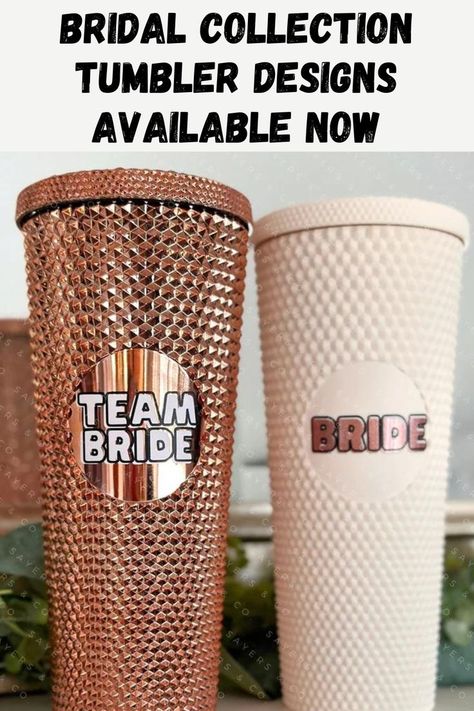 picture of two studded tumblers one that has a design saying team bride and the other that says bride on it Gifts For A Bride, Wedding Tumbler, Wedding Tumblers, Bridesmaid Invitation, Bridal Party Proposal, Bride Squad, Bachelorette Gifts, Bachelorette Party Favors, Proposal Gifts