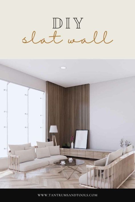 Corner Wall Slats, Slatwall Living Room, Floating Slat Wall, Wood Slat Pony Wall, Corner Accent Wall Bedroom, Wood Panel Corner Wall, Corner Wood Accent Wall, Wood Slat Projects Easy Diy, Wood Accent Corner Wall