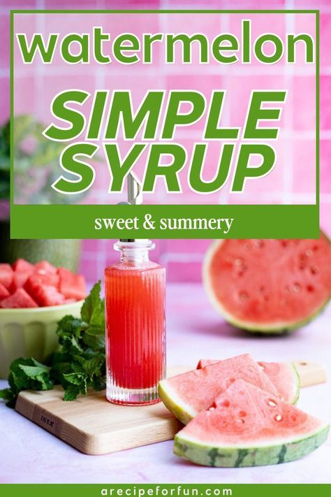 This recipe for watermelon simple syrup squeezes the flavor of fresh, summery watermelon into a bottle that you can put in any beverage you can imagine. Watermelon Simple Syrup Recipe, Watermelon Syrup Canning, Watermelon Simple Syrup, Watermelon Syrup, Watermelon Water, Syrup Recipes, Simple Syrup Recipes, Syrup Recipe, Seasonal Ingredients