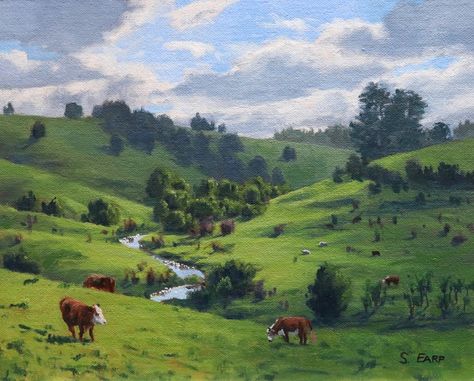 How to Paint a Rural Landscape - Tips For Mixing Grass Greens Landscape Tips, Field Paint, Grass Painting, Landscape Painting Tutorial, Work Pictures, Hidden Valley, Cloud Painting, Rural Landscape, Step By Step Painting