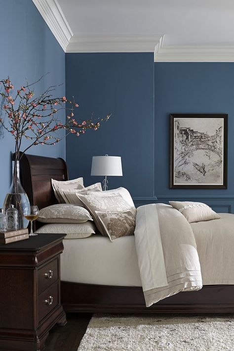 Masters Bedroom, Male Living Space, Blue Bedroom Walls, Best Bedroom Colors, Wall Colour, Bedroom Wall Colors, Bedroom Color Schemes, Bedroom Paint Colors, Trendy Bedroom