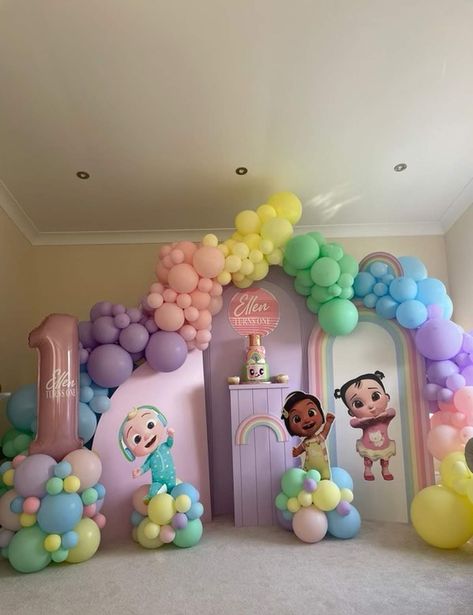 Cocomelon Birthday Party Ideas | Photo 1 of 7 | Catch My Party 1 Bday Decoration, 1st Birthday Party Ideas Cocomelon, Girl Baby Birthday Theme, Baby Birthday Decorations Theme, Cocomelon 3rd Birthday Party Ideas, Theme Birthday Party Ideas Girl, Cocomelon Girl Birthday Party, Cocomelon Party Ideas For Girl 1st, Cocomelon Pastel Theme