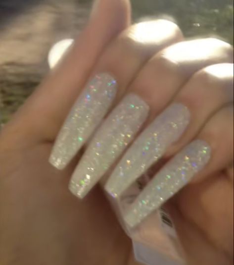 White Sparkle Nails, What Nails, Clear Glitter Nails, Squoval Nails, Glittery Nails, Sassy Nails, Edgy Nails, Glamour Nails, White Acrylic Nails