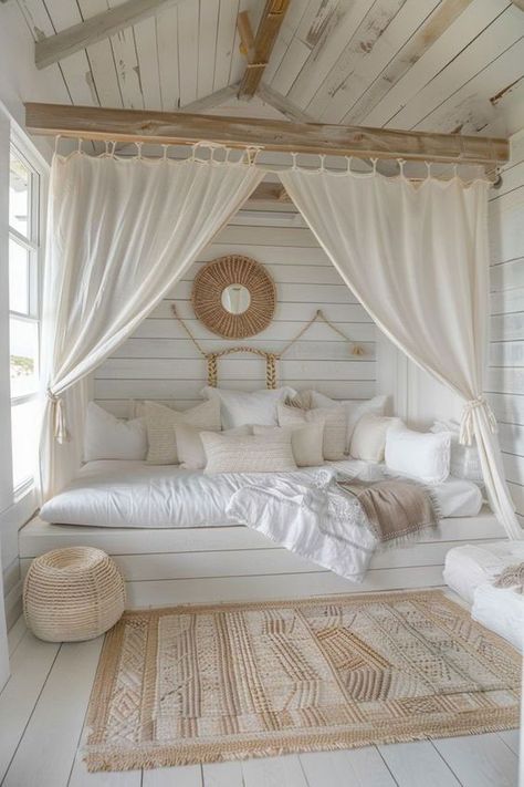 How To: Coastal Bedrooms Decor | Shine Rugs Bohemian Beach Bedroom Ideas, Beachy Apartment, Dream Bedroom Inspiration, Coastal Bedroom Decorating, Beachy Room, Chic Bedroom Decor, Boho Styl, Coastal Bedrooms, Coastal Bedroom