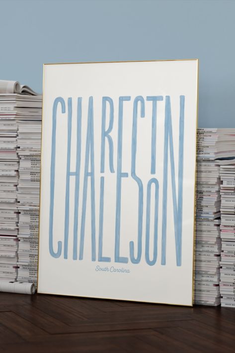 Charleston Room Decor, Charleston Art Print, Charleston Wall Art, Blue Dorm Wall Decor, Cofc Dorm, Charleston South Carolina Aesthetic, Charleston Prints, Charleston Home Decor, Dorm Wall Decor Ideas