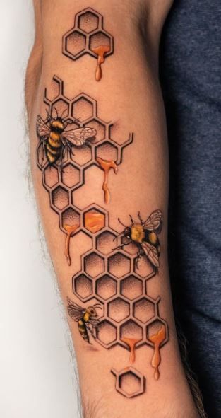 Bees Tattoo, Hexagon Tattoo, Bee Tattoos, Honey Bee Tattoo, Honeycomb Tattoo, 42 Tattoo, Bumble Bee Tattoo, Tattoo Me, Dope Tattoos For Women