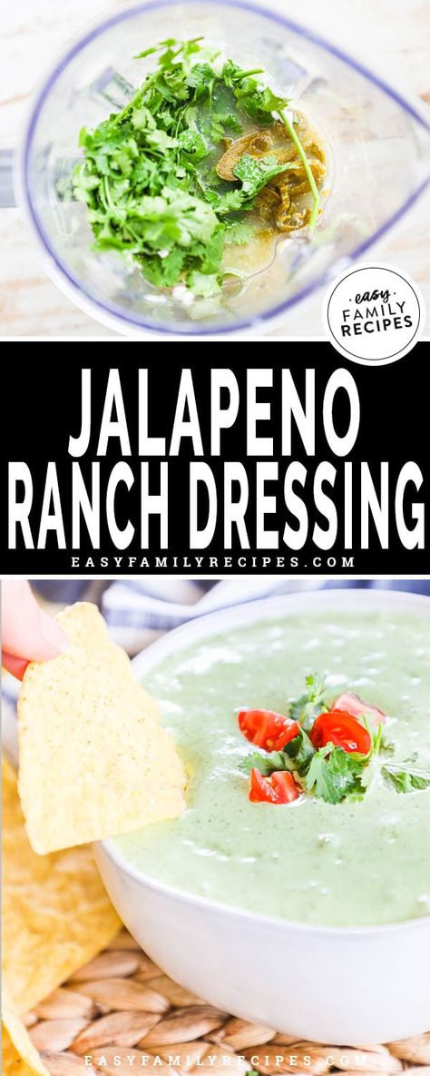 BEST RANCH DRESSING EVER! This Jalapeno Ranch dressing is just like the dip they give you at Chuys Mexican restaurant! It is tangy with a little bit of a kick and perfect for drizzling over a salad or dipping chips in. The Jalapeño Ranch is creamy and delicious made with ranch mix, buttermilk, jalapenos, cilantro, salsa verde and lime. You can make it fast in the blender or food processor! Homemade Ranch Mix, Jalapeño Ranch, Jalapeno Ranch Dressing, Homemade Dressings, Cilantro Salsa, Layer Salad, Fajita Marinade, Dressing For Fruit Salad, Mexican Night